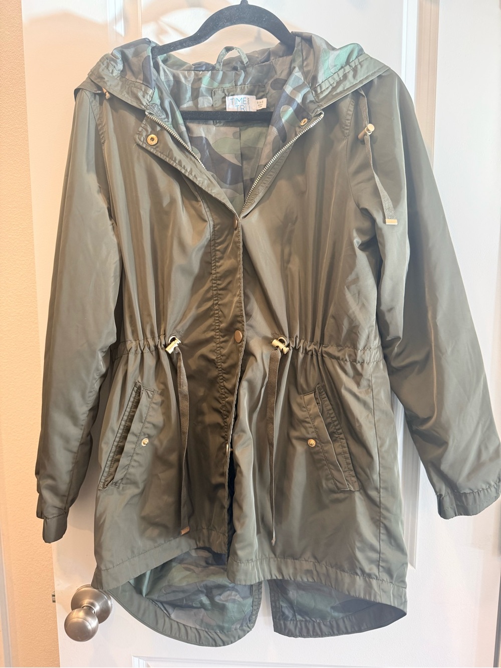Time and Tru Olive Utility Hooded Anorak Jacket